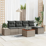 Rantry 6-teiliges Garten Sofa Set mit Kissen in Grau Poly Rattan Akazie Gartenlounge Model3347944