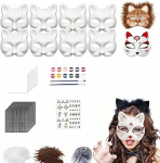 10-osaline DIY kassimaskide komplekt, kassimaskid v&auml;rvimiseks, pintslid ja kleebised, karvkate ja silmade v&otilde;rk, karnevali kost&uuml;&uuml;mide tarvikud, maskeerimine, peo cosplay