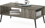 Furinno Claude Mid-Century Style Coffee Table with Wooden Legs, French Oak Grey