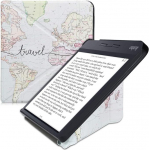 kwmobile Kaitsekott &uuml;hildub Kobo Libra H2O-ga - Kunstnahast &uuml;mbris - eReader Cover Case - Travel Lettering Black Multicoloured