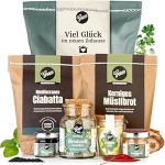 Gepp's Delicatessen Topping Party kinkekorv, leiva ja soola kingitus maja sisseelamiseks, maja sisseelamise kingitus koos 2 leiva k&uuml;psetusseguga, sidrunisoola ja leivav&uuml;rtsiga I maja sisseelamise kingitused koju kolimiseks