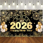 Happy New Year Banner 2025 Happy New Year Decorations, Extra suur kangas, must ja kuldne, Happy New Year Background Banner 2025 aastavahetuse pidutarvikud (180 x 100 cm)