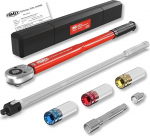 FAMEX 10914 Torque Wrench Set 1/2 Inch (12.5 mm) 30-210 Nm for Tyre Change - Includes 3 Sockets and Heavy Duty 60 cm Joint Wrench 630 Nm, Extension, Wheel Change Set