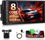 Qualcomm A-apple Carplay Android Autoradio 7-tolline IPS puuteekraaniga Android 15 Stereoraadio toetab DAB+ Bluetooth 5.1 GPS, AHD tagurduskaamera ja mikrofon 8 s&uuml;damikud Motorsi 2 DIN autoraadio 4+64G