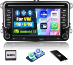 SIXWIN 4+64G Android 13 autoraadio VW Golf 5 Golf 6 Skoda Polo Passat Tiguan Touran koos CarPlay/Android Car/Mirror Link, 7-tolline HD puuteekraan toetab WiFi GPS Bluetooth 5.0 FM/RDS 32EQ Type-C