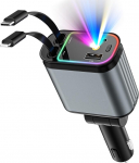 4-in-1 sisset&otilde;mmatav autolaadija adapter, 66 W mobiiltelefoni kiire autolaadija sigaretis&uuml;&uuml;taja USB C, laadimiskaabel auto &uuml;hildub iPhone, Samsung Galaxy, Google Pixel, kaks valgusrežiimi