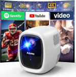 Nutikas mini projektor 1080P 4K projektoriga, automaatne trapetsikompensatsioon, WiFi 6 ja Bluetooth 5.2, &uuml;hilduv USB/Mobiil/PC, HiFi audio, et nautida filmi kodus, valge