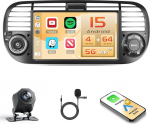 Android 15 4+64GB Autoradio f&uuml;r FIAT 500 2007-2015 mit 7 Zoll IPS Touchscreen, Autoradio 2DIN mit Wireless Carplay Android Auto, FM/RDS Radio BT GPS WiFi Tagfahrkamera + MIC + Type-C