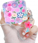 Newseego jaoks Airpods 4 Case, Cute Floral Muster v&auml;rviline Wave Frame Clear Case koos Flower Pendant Airpods 4. p&otilde;lvkonna kaitsev Case Soft TPU Shockproof koos v&otilde;tmehoidja