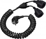 Pikenduskaabel, maanduskontaktiga spiraalne pikendus 0,6 m kuni 2 m max IP20 spiraalkaabel H05VV-F 3G 1 mm&sup2; 250 V 16 A max 3680 W kodukontorile mustana