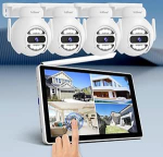 SriHome WiFi videovalve komplekt 4 kaamerat 5MP monitor 10,1-tolline &ouml;ise n&auml;gemise ja liikumise tuvastamise kaugekraan
