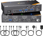 KVM Switch 3 PC 2 monitori USB-C, USB 3.0 KVM Switch Dual Monitor HDMI 2 s&uuml;learvutile 1 lauaarvuti jagamiseks 4 USB 3.0 seadet klaviatuur hiir, 85-W-PD, 4K@60Hz, toiteallikas ja kaabel kaugjuhtimispult