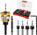 Sinkpuuride komplekt - Karbiidist otsad reguleeritava s&uuml;gavuse peatusega - HSS kooniline puurpea (3,2 mm/3,6 mm/4 mm/4,4 mm/4,8 mm) puidust, plastist, puidut&ouml;&ouml;tlemisele - kiirvahetus kuuskantpuuriga