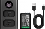 NP-FW50 1500mAh laetav aku koos kahe pesa kiirlaadijaga, mis &uuml;hildub Sony Alpha A7 III II A7R A6400 A6000 RX10 IV A3000 NEX-7/6 NEX-5N/5R/5/F3/3N/C3/3 DSC-RX10 A55 kaameraga.