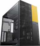 Geomeetriline tulevik M5 Vent Mesh Front Panel Tempered Glass Mid Tower, E-ATX/ATX Gaming Case, High Airflow, 1,2 mm teras, t&uuml;&uuml;p C, tugi 420/360 radiaator, Dual Chamber, must/kollane, GEO-M5V-BY