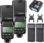 Godox 2-pack TT600 v&auml;lk koos X2T-N HSS 2.4G juhtmevaba v&auml;lklambi juht- ja v&auml;lklambi Speedlite ja vastuv&otilde;tjaga Godox X2T-N kaugv&auml;lklambi saatja komplekt Sisseehitatud X s&uuml;steemiga, mis &uuml;hildub Nikon kaameratega.
