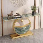 Moderne Halbmond-Konsole Akzenttisch, schmale Schiefertischplatte, Luxus-Eingangskonsool Sofa-Tisch mit Metallgestell, minimalistisches Flurm&ouml;bel f&uuml;r Wohnzimmer(Gold D,100cm/39.4in)