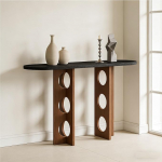 Konsolentisch Schmal Holz Flurtisch Console Table Beistelltisch f&uuml;r Wohnzimmer Eingang Flur Schlafzimmer Hinter der Couch(Black top+Walnut Legs,120cm)