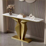 Moderner Dekorativer Konsolentisch F&uuml;r Den Eingangsbereich Mit Sintersteinplatte, Schmaler Langer Sofatisch Mit Schmiedeeisenrahmen, Einfache Montage, F&uuml;r Flur Oder Wohnzimmer(White+gold,100cm)