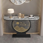 Generisch Halbmondf&ouml;rmiger Eingangstisch - Elegante Konsole mit Steinplatte f&uuml;r Wohnzimmer, Schlafzimmer, Flur - Stilvolles M&ouml;belst&uuml;ck f&uuml;r den Eingangsbereich, Moderne Wohnaccessoires