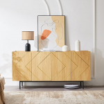 KAZZIO Sideboard elutuppa, 4 ukse ja metallist intarsiaga buffetkapp, mitmek&uuml;lgne sahtlikapp, k&uuml;ljelaud, seisev kapp, naturaalne puit, m&otilde;&otilde;tmed: Laius 78 cm x laius 160 cm x s&uuml;gavus 40 cm.