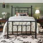 VECELO voodiraam 90 x 200 cm metallist voodi lamelliraamiga &uuml;heinimesevoodi k&uuml;lalisvoodi noorte voodi koos peaplaadiga magamistuppa k&uuml;lalistetuppa Must