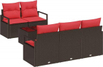 vidaXL Diivanikomplekt 6 tk Braun und Rot Poly-Rattan, Garten und Terrasse, modernes diivanikomplekt, rechteckig, leicht und UV-best&auml;ndig, stiilne aiam&ouml;&ouml;bel