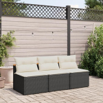 Modulares Gartensofa Schwarz PE Rattan 2 St&uuml;ck ohne Armlehnen mit Kissen Gartenm&ouml;bel Set