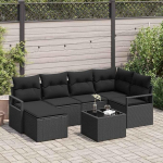 Poly Rattan Sofagarnitur Outdoor Sofa Set 7 teilig mit Kissen und Stauraum in Schwarz, Gartenm&ouml;bel Set Terrassenm&ouml;bel kaasaegne
