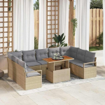Garten-Sofa-Set modular 10-teilig mit Kissen und Stauraum in Schwarz Creme aus Poly-Rattan