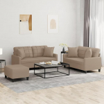 3-TLG. Sofagarnitur mit Kissen Diivan Wohnzimmer Sitzgruppe Wohnzimmer Diivan Set Sofas F&uuml;R Wohnzimmer Cappuccino-Braun Kunstlederer - 3201377