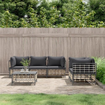 5-TLG. Garten-Lounge-Set Anthrazit mit Kissen, Poly Rattan Gartenm&ouml;bel-Set mit Tisch und Kissen, Anthrazit Garten-Lounge-Set Poly Rattan
