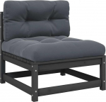 Massivholz Garten-Ecksofa aus Kiefer Eckgarnitur mit grauen Kissen Outdoor-Ecksofa f&uuml;r den Garten modular kombinierbar