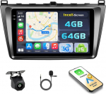 Hikity Android 15 4+64G autoraadio Mazda 6 2007-2012 9-tollise Incell puuteekraaniga, autoraadio 2DIN traadita Carplay Android autoga, FM/RDS raadio BT GPS WiFi tagurduskaamera + mikrofon