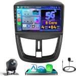 8 Core 4G+64G Hikity 9 Zoll Android Autoradio f&uuml;r Peugeot 207 2006-2015 Wireless CarPlay Android Auto Bluetooth Touchscreen GPS EQ/FM/RDS SWC R&uuml;ckfahrkamera