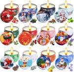 L&otilde;hnak&uuml;&uuml;nlad kinkekomplekt, 12 Pack Weihnachtsduftkerzen, Aromatherapie-Kerzen aus nat&uuml;rlichem Sojawachs, Geschenkset f&uuml;r Weihnachten, niedliche Deko-Kerzen