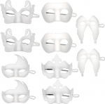 10 valge maskeeringu poolmask, DIY maskiballi peomask peo tantsuks, karnevaliks, rollim&auml;nguks, ooperiks (valge)