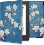 kwmobile kaitsekott Kobo Aura H2O Edition 1 eReader Flip Case koos automaatse puhkefunktsiooniga Magnolia koos Taupe valge sinise halliga