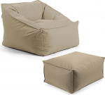 mokebo aiatool koos poufiga 'The Sunnyboy', khaki v&auml;rvi Bean Bag koos tugitooli ja t&auml;idisega v&otilde;i &otilde;ues olev Bean Bag, Garden Lounger, lamamistoolina v&otilde;i lamamistoana