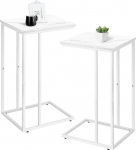 Possile C-Shaped Side Table, Set of 2, Sofa and Bed Coffee Tables Slide Down Side Table for Couch with Faux Marble Top, Small Under Desk Tray for Living Room,