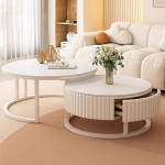 Wei&szlig;es rundes Couchtisch-Set 2 in 1, moderner Bauernhausstil f&uuml;r Wohnzimmer, Schlafzimmer und B&uuml;ro, einfache Montage und stilvolles Design