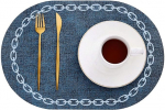 AMDXD 2er Set Tischset Abwaschbar Oval, PU Leder Platzset Abwaschbar Motiv Kette Muster Hitzebest&auml;ndige, Tisch-Sets Dunkel Blau f&uuml;r Zuhause Restaurant Speisetisch, 30x44CM
