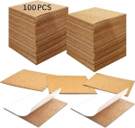 Zwfjcmsa Pack of 100 Self-Adhesive Cork for Coasters, Bulk Pack 4 x 4, Self-Adhesive Coaster Bases, Square Cork Pads with Self-Adhesive Backing, Easy to Apply and Use
