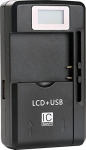 Trade-Shop Universal LCD Charger Charging Station Table Charger for Li-Ion 3.7 V Battery up to 6.5 cm Adjustable Charging Cradle Suitable for Many Smartphones Mobile Phone Digital Camera Batteries