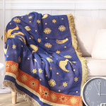 Suur heitekate, Boho Sun Moon Star Fringe Blanket Scarf, Multifunktsionaalne kootud visked diivanile, voodile, diivanile, toolile, sinine, 180 x 230 cm.