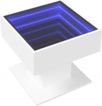 vidaXL LED kohvilaud, k&uuml;ljelaud LED Infinity peegliga, kohvilaud, diivanilaud elutuppa, elutoa laud, valge puitmaterjaliga