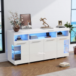 K&otilde;rge l&auml;ikiv elutoa k&uuml;lgkapp LED-valgusega ja avatud kambriga, elutoa kapp buffetkapp klaasuksega, Highboard vitriinkapp h&otilde;bedase k&auml;epidemega, kapp valge, 140 x 40 x 70 cm.