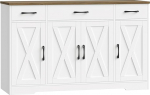 HOSTACK Buffet kapp sahtlitega, 55" Sideboard, Buffet hoiukapp riiulite ja 4 uksega, kaasaegne talumajapidamise kohvibaarikapp, puidust Buffet laud k&ouml;&ouml;ki, s&ouml;&ouml;gituppa,
