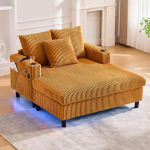 Chaise Longue diivanvoodi, diivan LED & USB-C pordiga & 2 padjaga & joogihoidjaga, diivanvoodi elutuppa & magamistuppa, sinepikollane