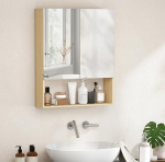 HOMCOM Vannitoa peegelkapp koos peegliga, pehmelt suletav vannitoa kapp 2 uksega, reguleeritav riiul, seinakapp, 60 x 16,6 x 75 cm, tammepuust